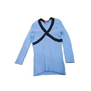 Debbie Morgan Y2K Ribbed Babydoll Top Blue Black Empire Waist XL